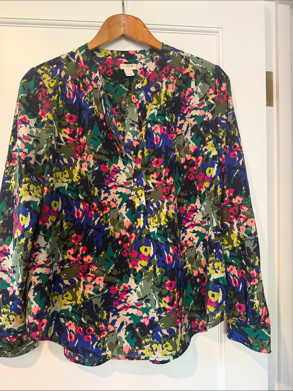 J. Crew Factory Green Multicolor Floral V-Neck Blouse
